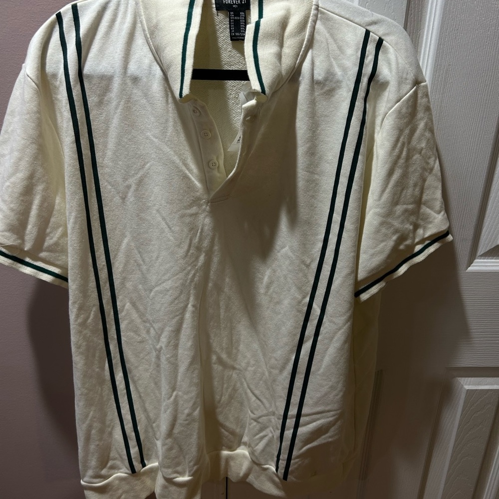 Forever 21 Striped-Trim Polo Shirt